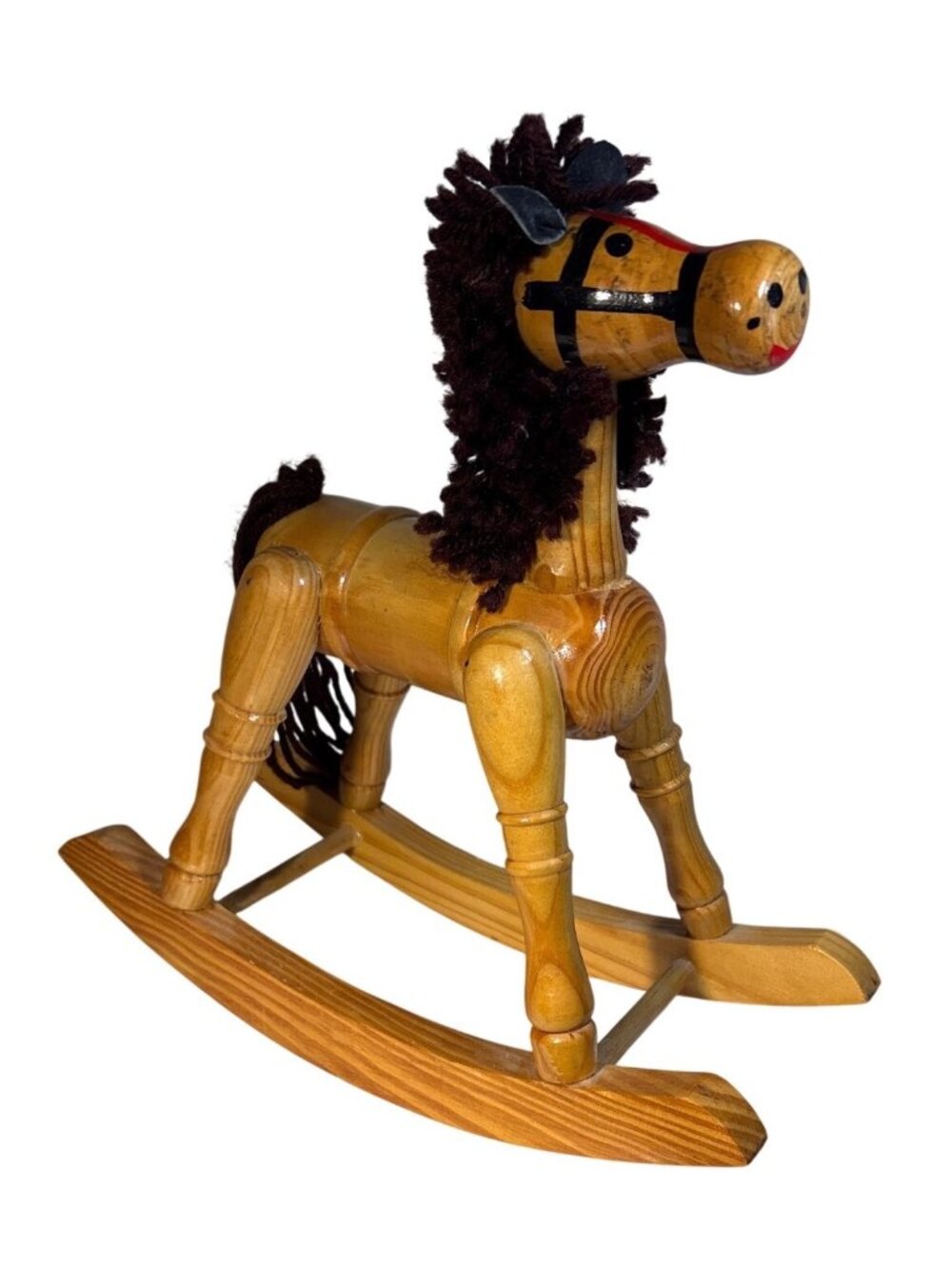 Handcrafted Wooden Rocking Horse Toy With Yarn Mane & Tail Decorative 10"